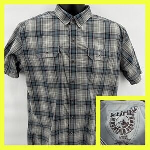 Kuhl Eluxur Shirt Mens Large Gray Plaid Short Sleeve Hiking Outdoor Ionik